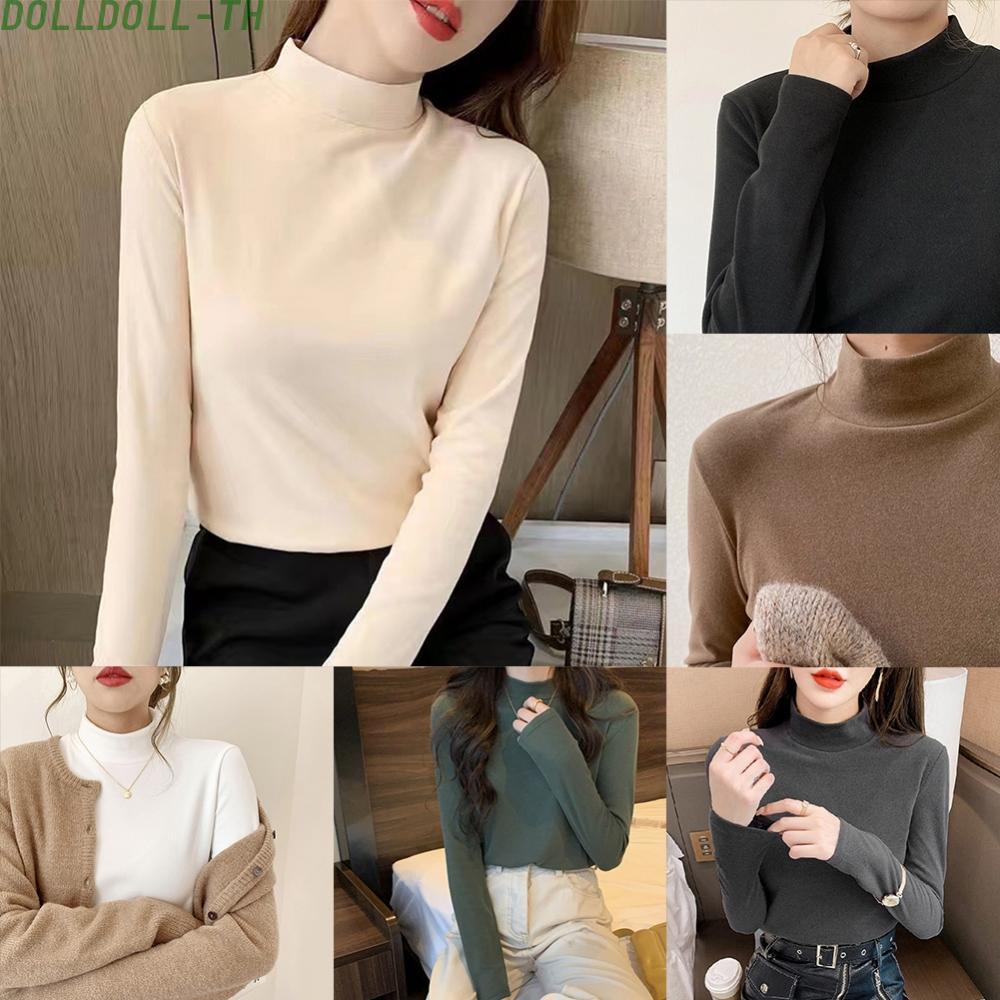 [Dolldoll]Comfortable Women's Velvet Turtleneck Tight TShirt for Fall and Winter