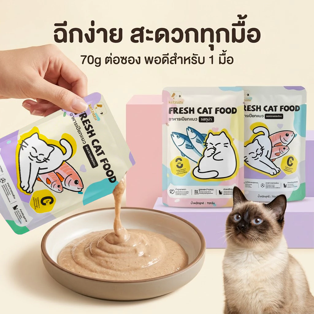 Ketzuzu อาหารแมวซอง 70g เสริม Omega 3&6 บำรุงขน thumbnail 8