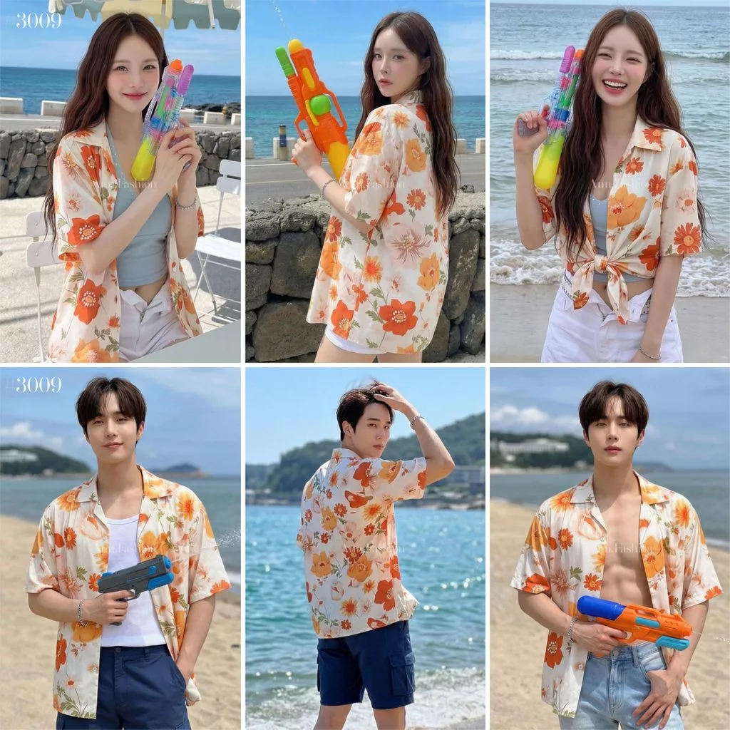เสื้อสงกรานต์ผู้ชาย ลายดอก สีดำดอกขาว คอปก ผ้าไหมอิตาลี #312 thumbnail 10