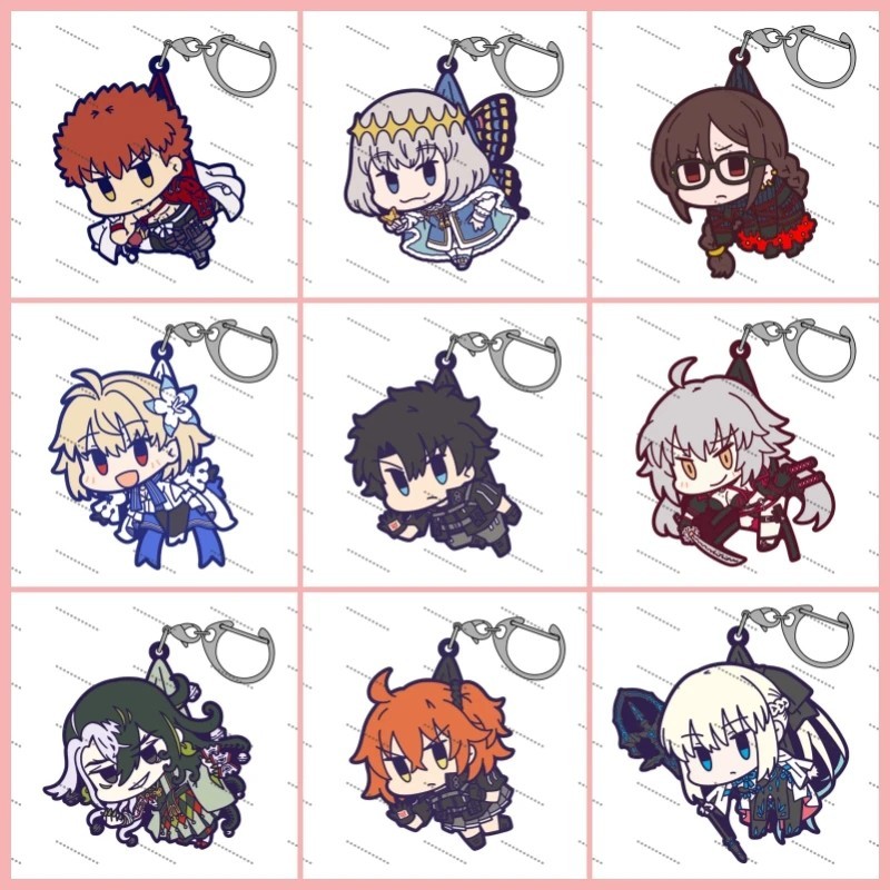 Fate Grand FGO อะนิเมะพวงกุญแจยาง Saber Merlin Mash Gilgamesh chibi น่ารักอุปกรณ์ตกแต่งของขวัญ