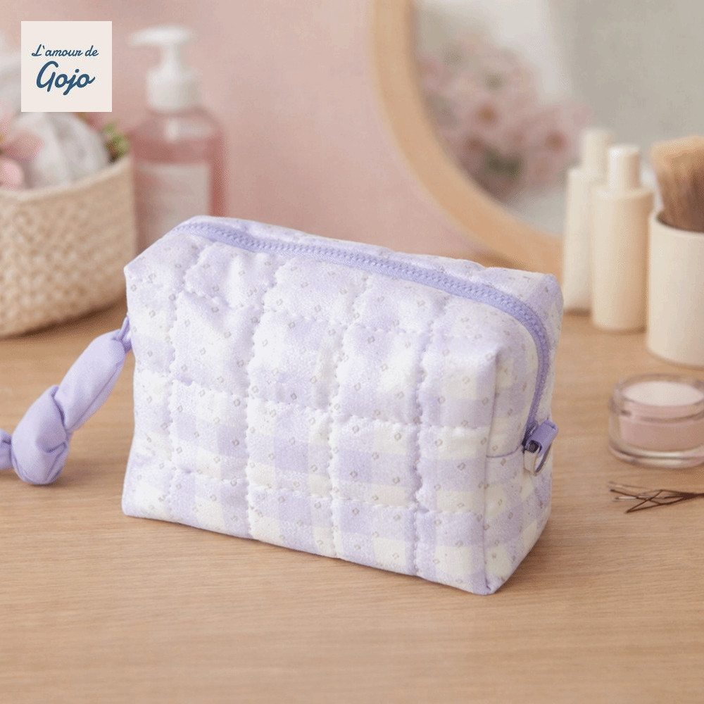 GOJO กระเป๋าเครื่องสําอางลายตารางหมากรุกความจุขนาดใหญ่กระเป๋าแต่งหน้าแบบพกพา High Beauty Score สไตล์
