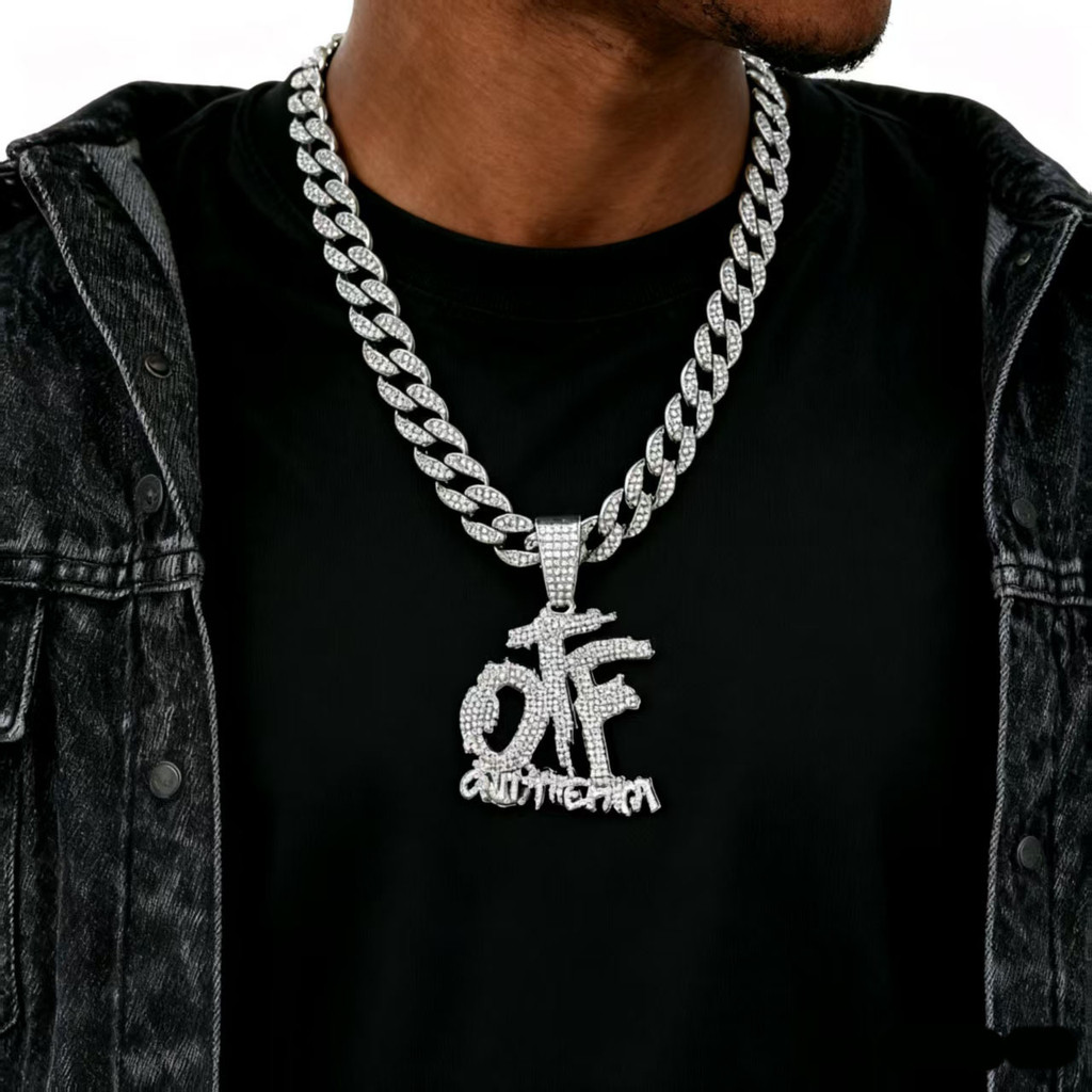 หรูหราสไตล์ฮิปฮอปเพชรเต็ม OTF ตัวอักษรโลหะผสมไนท์คลับดิสโก้เย็นสร้อยคอจี้ Unisex