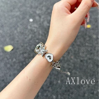 สายรัดสําหรับ เสี่ยวหมี่ ไมล์ วงดนตรี 10 9 8 7 6 5 4 3 สร้อยข้อมือสําหรับ ไมล์band 8 9 10 มือโปร แฟชั่นโลหะหัวใจ ดาว โซ่สายรัดข้อมือ