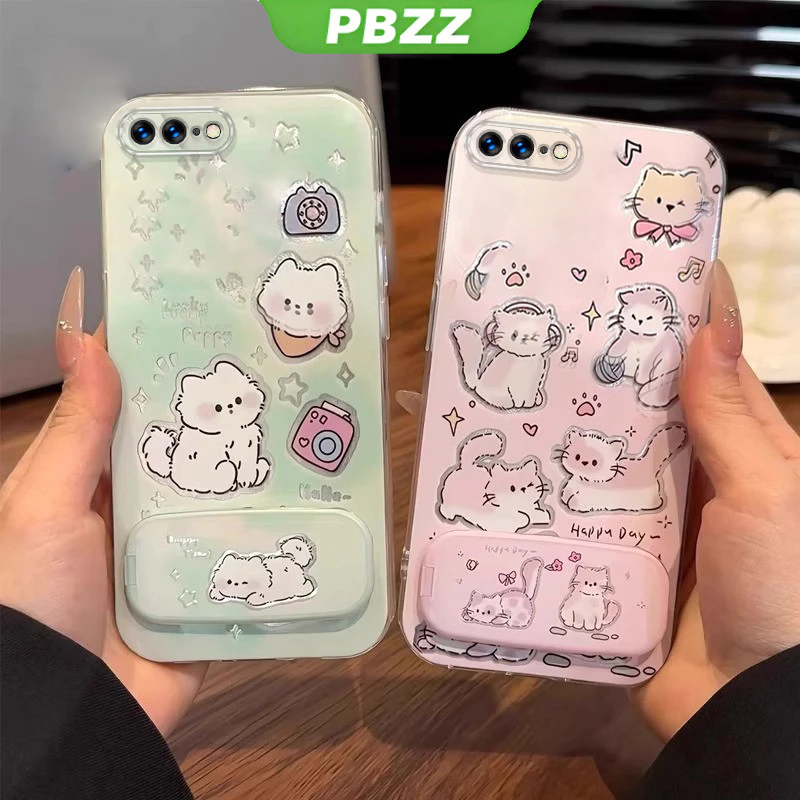 PBZZ FOR เคส เคสสําหรับ iphone 7 plus iphone 8 plus iphone se 2 2020 ipnone se เคสโทรศัพท์ Softcase ซิลิโคนกันกระแทกฝาครอบใสดีไซน์ใหม่ความงาม CARTOON CAT พร้อมที่วาง TKYYMZJ01