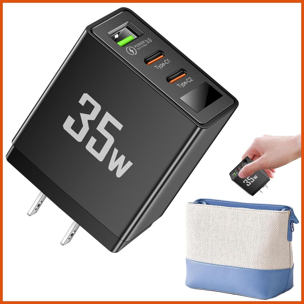 USB C Wall Charger PD Charger ที่มีประสิทธิภาพ 35W Wall Charger USB C 3 พอร์ต USB C ชาร์จ Hub Block 