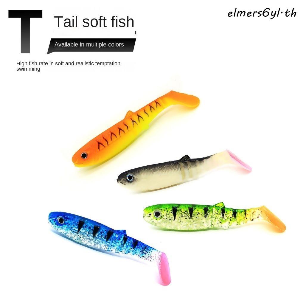 ELMERS 5PCS T-tail Wobblers, 8 ซม./6g ซิลิโคน T-tail เหยื่อ, ตกปลาหนอน Pesca Biomimetic Soft Lures น้ําจืด