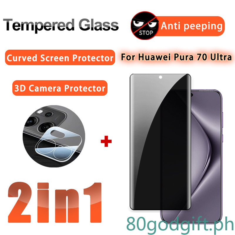2 IN 1 ฟิล์มความเป็นส่วนตัว Huawei Pura 70 Ultra Glass สําหรับกระจกนิรภัย Huawei Pura 70 Ultra 80 Pro Plus Ultra P60 P50 P40 P30 Pro 3D ฟิล์มป้องกันเลนส์ & Anti-spy ป้องกันหน้าจอ