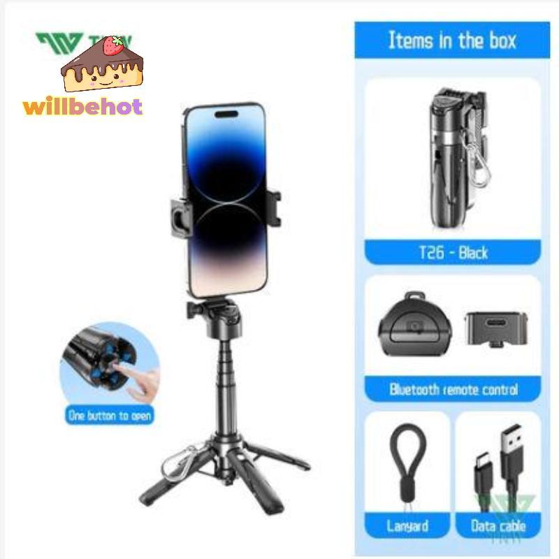 [Willbehot-t] TNW T26 Selfie Sti Mini ขยายโทรศัพท์ Grip ขาตั้งกล้องถ่ายภาพระยะไกล Vlog วิดีโอ [ใหม่]