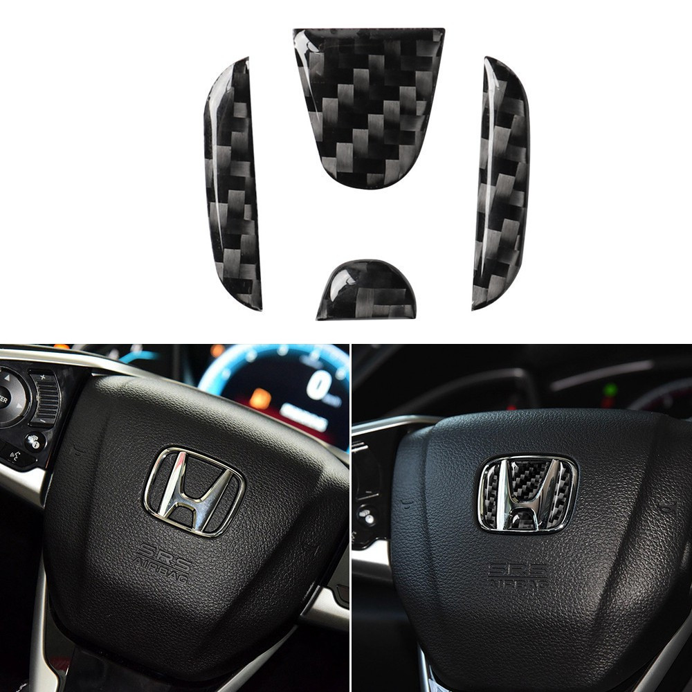 Honda Civic CRV Accord XRV Fit ดัดแปลงคาร์บอนไฟเบอร์ป้ายพวงมาลัยโลโก้รถ TVOS