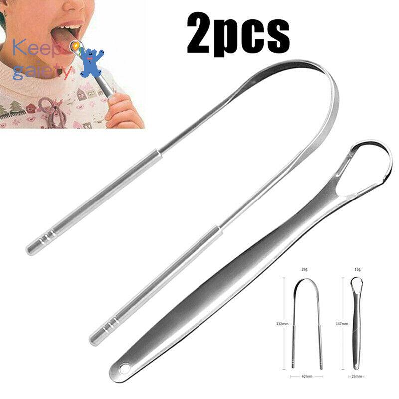 [Kpt-t] 2 ชิ้นที่ขูดลิ้นสแตนเลสทําความสะอาดลิ้นดูแลช่องปากสุขอนามัย Scraper [ใหม่]