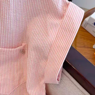99177เสื้อเชิ้ตแขนสั้นลายทางสำหรับผู้หญิงรับซัมเมอร์ ดีไซน์ผูกเชือก สไตล์เกาหลี ทรงหลวม ใส่สบายและใช้งานได้หลากหลาย