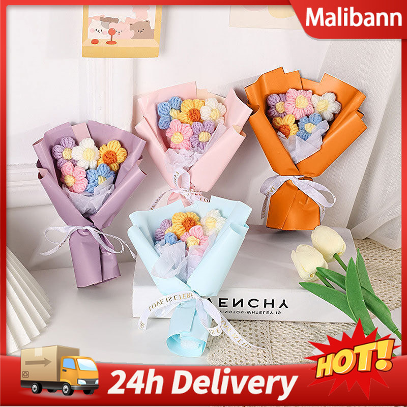 ทิวลิปถักดอกไม้แฮนด์เมดพัฟดอกไม้อมตะเพื่อนของขวัญวันครูของขวัญช่อดอกไม้ขนาดเล็กขายส่ง