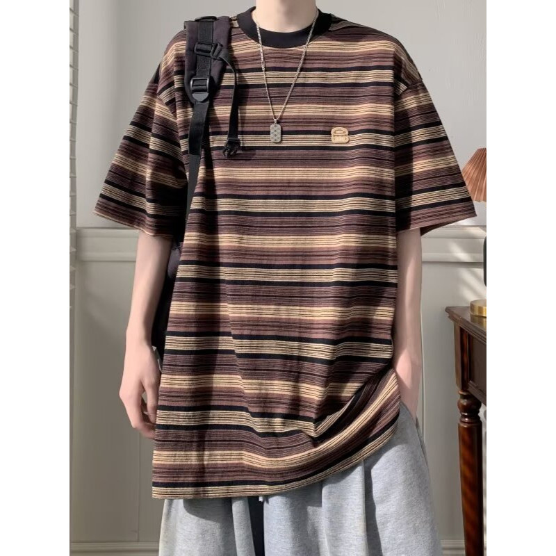 2025 ลายเสื้อยืดผู้ชายแขนสั้นอเมริกันย้อนยุคระดับไฮเอนด์หลวมสบายๆรอบคอ จุดต่ําสุด สูงสุด2026318NDX