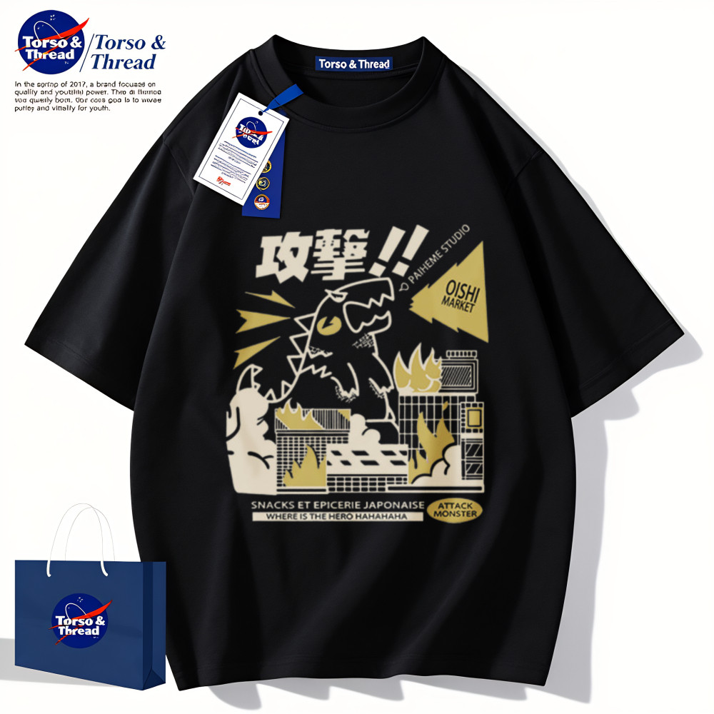 Torso & Thread เสื้อยืดผู้ชายเท่ๆ 100％cotton แฟชั่นเสื้อ summer สบายๆ เสื้อ oversize โจมตี ตลาด ของว่างญี่ปุ่น
