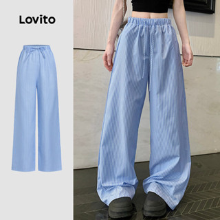 Lovito  กางเกงลําลองผูกด้านหน้าสไตล์เรียบง่ายสําหรับฤดูใบไม้…