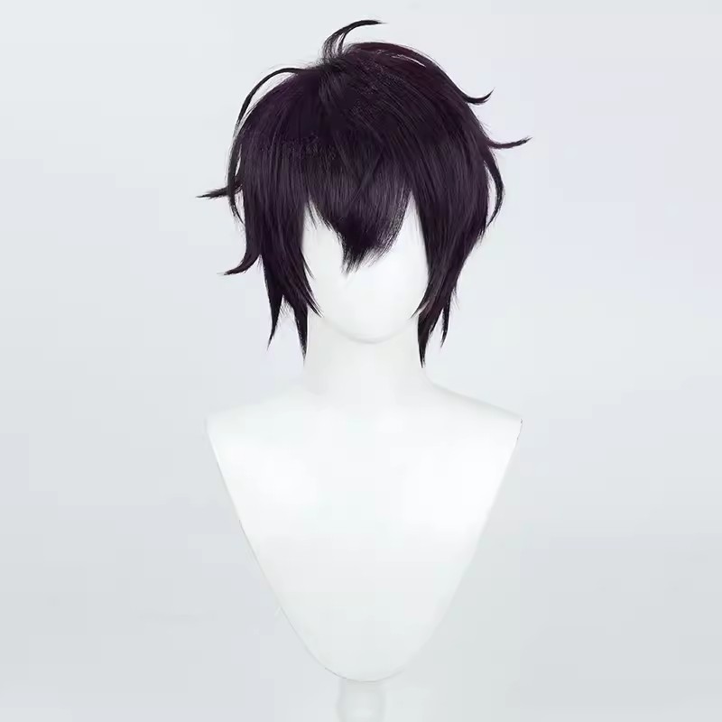 Nijisanji VTuber Saeki Ittetsu Cosplay Wig Dark Purple Fluffy Top