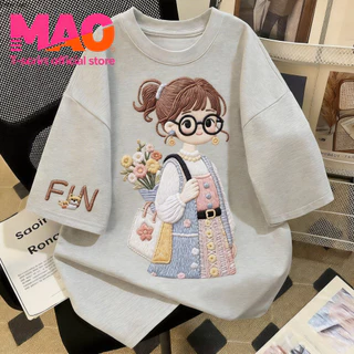 COD✅ (จัดส่งในกรุงเทพฯ) MAO Shop เสื้อยืด oversize เสื้อเท่ๆ "FIN girl"ไม่หดตัว เสื้อแฟชั่นใ เกาหลีสไตล์ พิมพ์ลาย