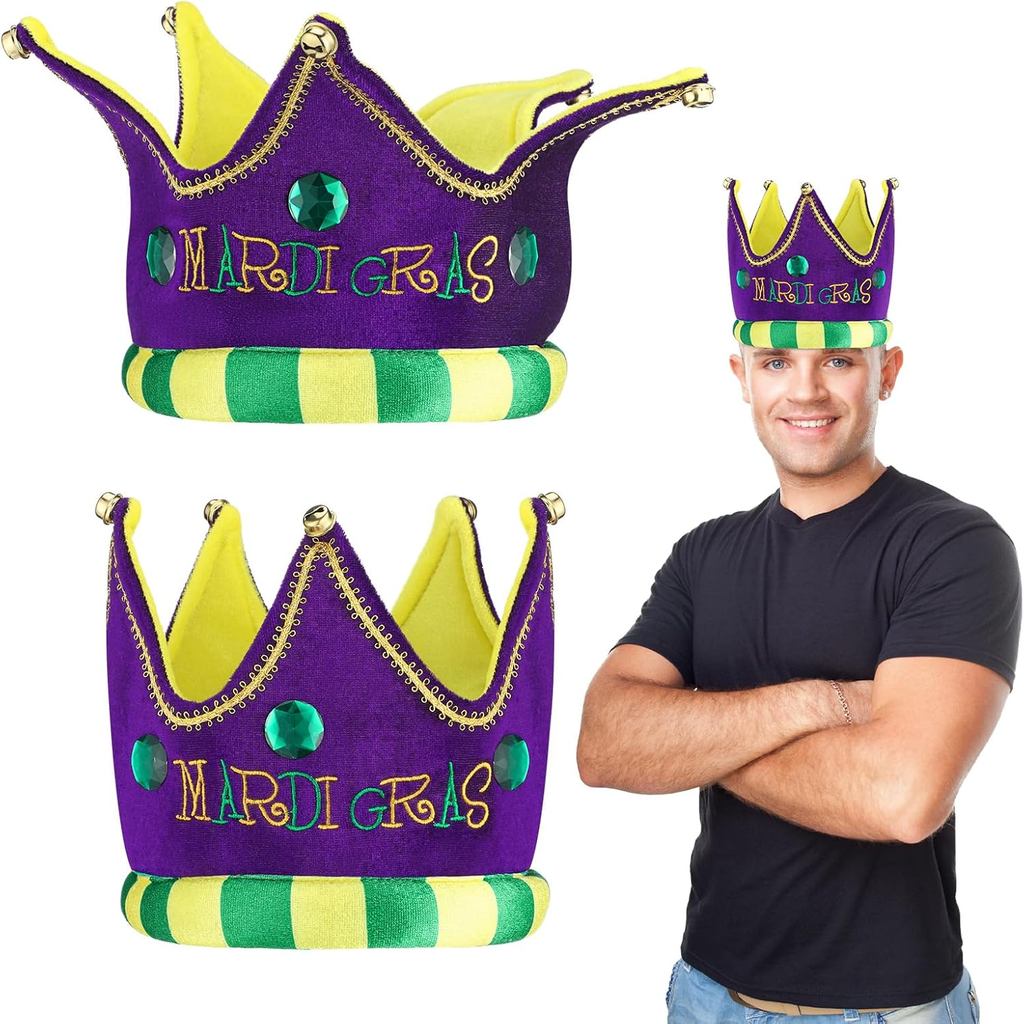 Silkfly 2 ชิ้น Mardi Gras Jester Royal Crown Mardi Gras King Crowns หมวก Jester สําหรับตกแต่งงานปาร์