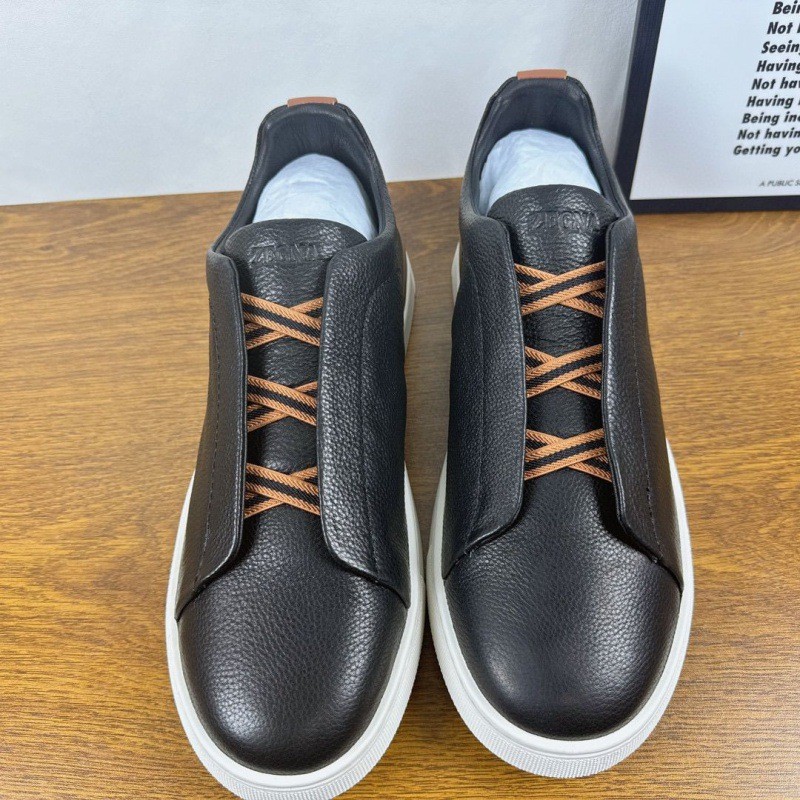 93NF Zegna 男士小白鞋休闲运动鞋真皮一脚蹬套脚皮鞋交叉绑带绅士轻质男鞋潮