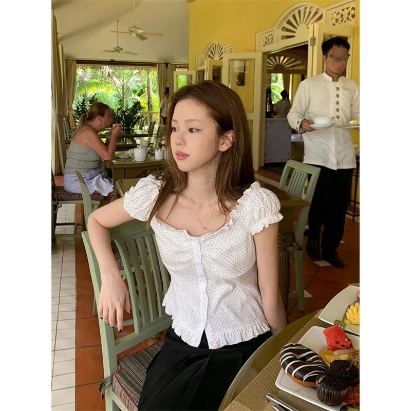 FY-เสื้อทีหญิง เสื้อแขนสั้น ปลอกคอสแควร์ ลายพิมพ์ ประเภทรุ่น Slim Fit หวาน น่ารัก แฟชั่นฤดูร้อน