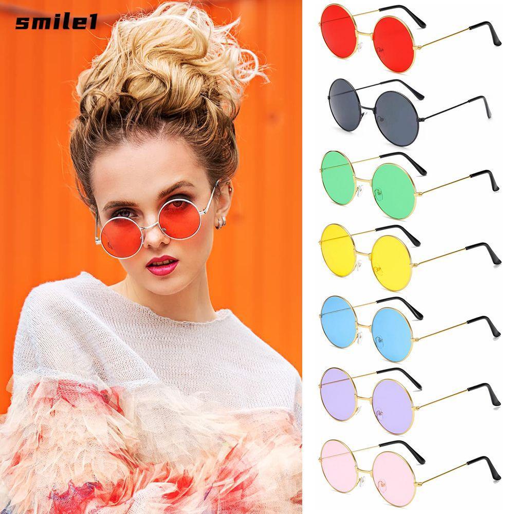 SMILE แว่นกันแดดทรงกลม Disco Party Hippie Circle Glasses
