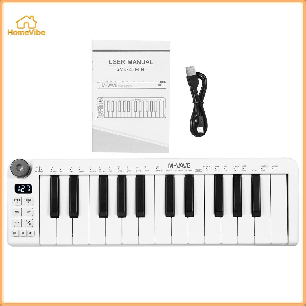 HomeVibe M-VAVE SMK-25mini MIDI คีย์บอร์ดชาร์จ 25 คีย์ควบคุม Mini USB แบบพกพาคอนโทรลเลอร์ 25 Velocit