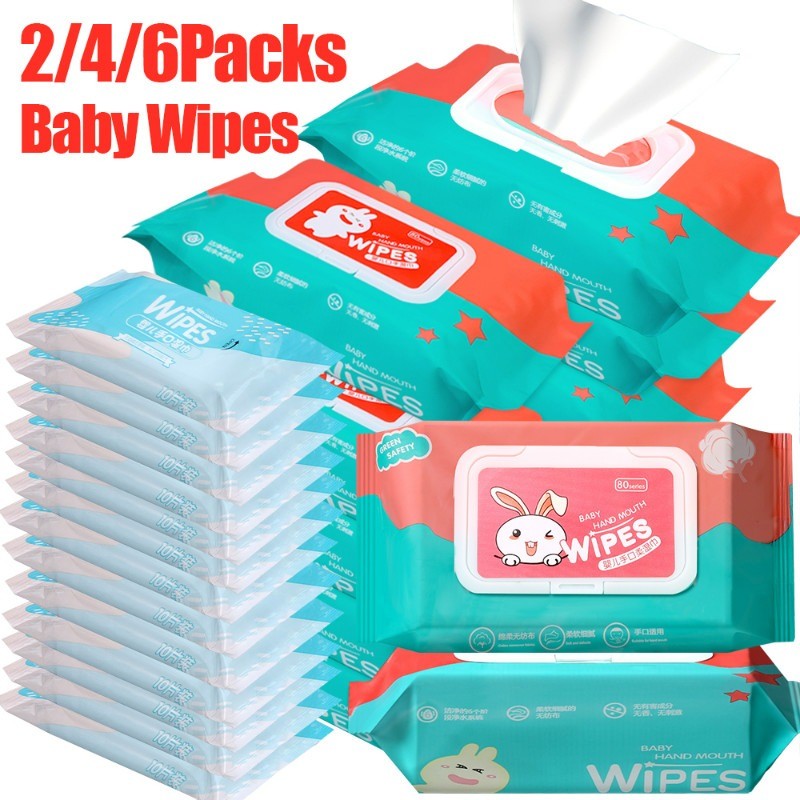 2/4/6Packs Flip-Top Packs Baby Wipes กระดาษทิชชู่เปียก / ผ้าเช็ดทําความสะอาดมือแบบพกพาสําหรับเด็ก