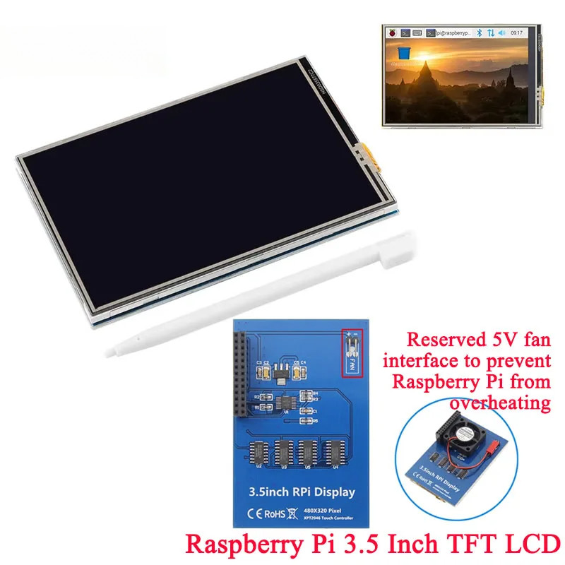 3.5 นิ้ว 3.5 "TFT LCD หน้าจอสัมผัสโมดูลจอแสดงผล 320x240 ILI9486 Driver SPI Interface สําหรับ Raspber