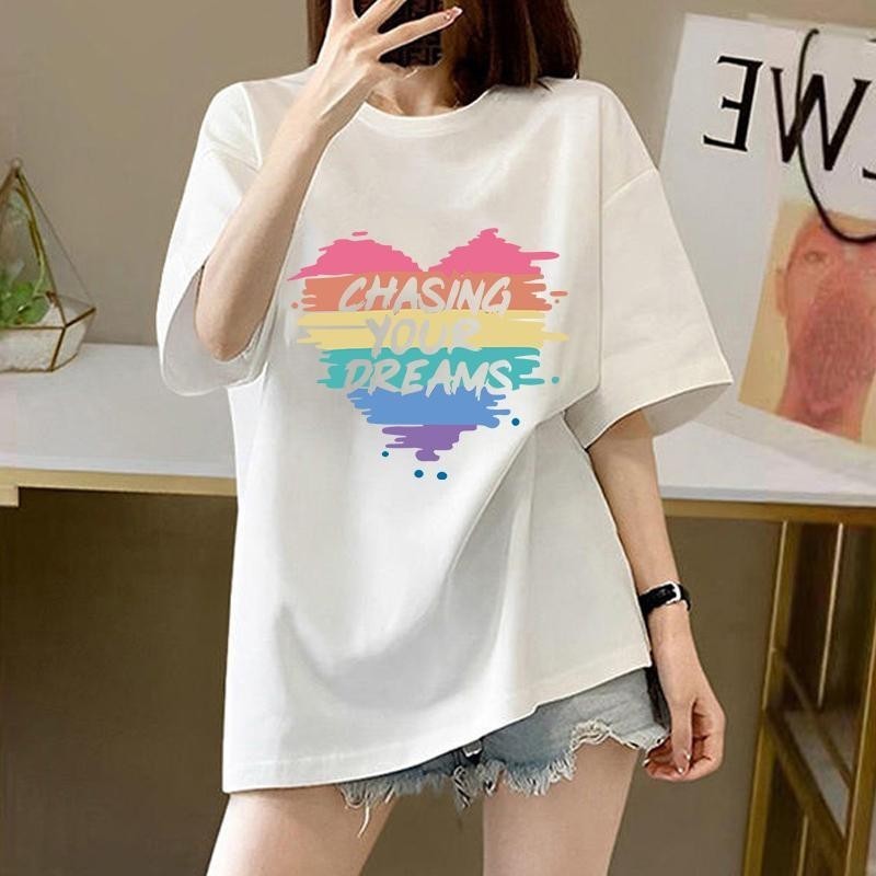 COD220G 100% CottonSI เสื้อผ้าผู้หญิงเสื้อยืดแขนสั้นขนาดใหญ่ลายน่ารักและหวาน #30Korea 8HN1