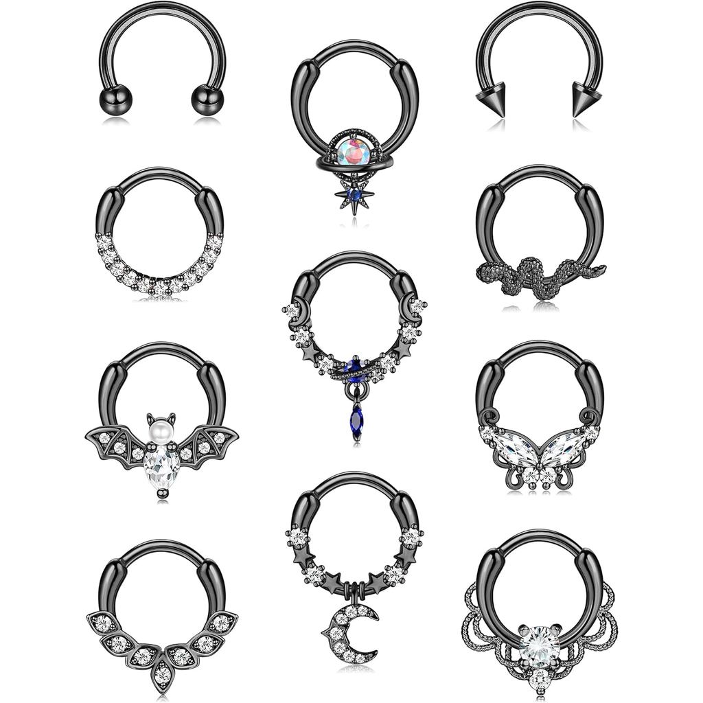 FASACCO 16G Septum Ring ออกแบบเหมือนงูและผีเสื้อ เหมาะสำหรับ.daithและ.septum