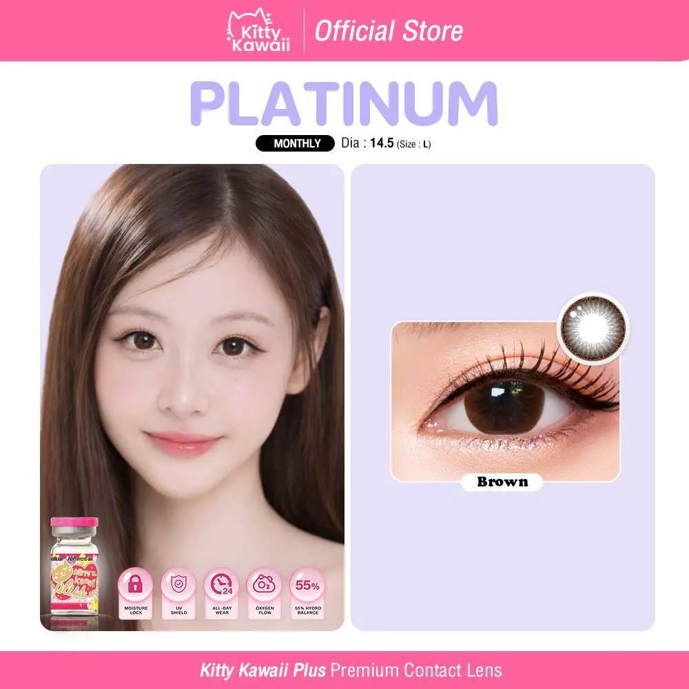 Kitty Kawaii Contact Lens : Platinum - Brown คอนแทคเลนส์ ดวงตา แบบรายเดือน ชนิดขวด water 55%