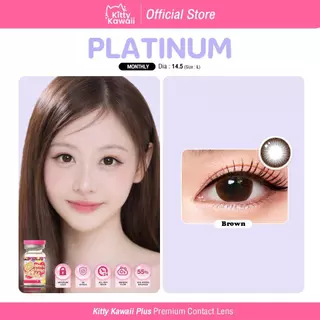 Kitty Kawaii Contact Lens : Platinum - Brown คอนแทคเลนส์ ดวงตา แบบรายเดือน ชนิดขวด water 55%