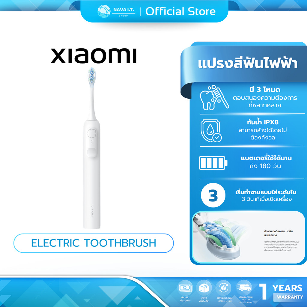 (มีส่งด่วน) Xiaomi Electric Toothbrush แปรงไฟฟ้า | อายุแบตเตอรี่180 วัน | มอเตอร์สั่นโซนิก | การแสดงข้อมูล 4 ส่วน | IPX8