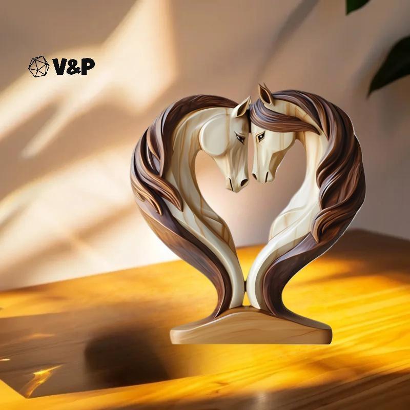 [V&PT] ประติมากรรมม้า 2D รูปปั้นม้าไม้ Snuggle Pose เครื่องประดับสัตว์จอแสดงผลตั้งโต๊ะสําหรับ Workpl