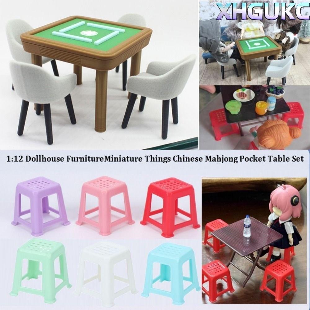 XHGUKC Mahjong Pocket Table Set, 1:12 PP/PLA Dollhouse Furniture Chair,คุณภาพสูงMulticolorsเด็กเล่นข