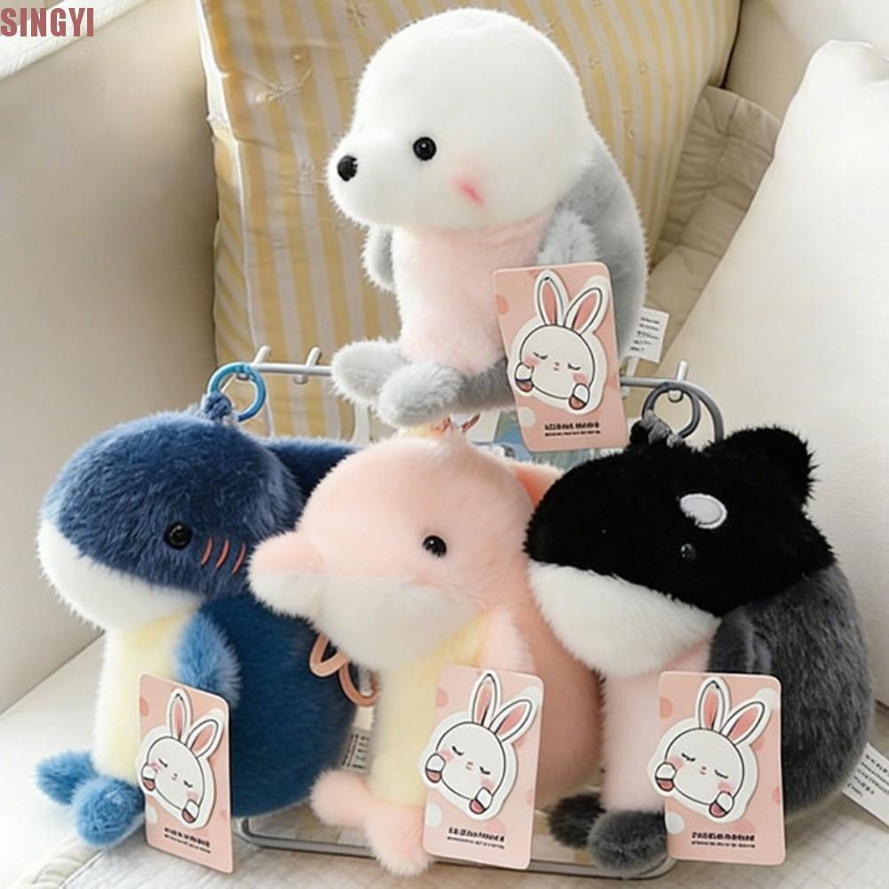 SINGYI พวงกุญแจตุ๊กตา,ตุ๊กตา Orca Dolphin จี้ห้อยกระเป๋า,เด็กตุ๊กตาสัตว์ยัดไส้นุ่มสัตว์ทะเลซีลพวงกุญแจของขวัญ