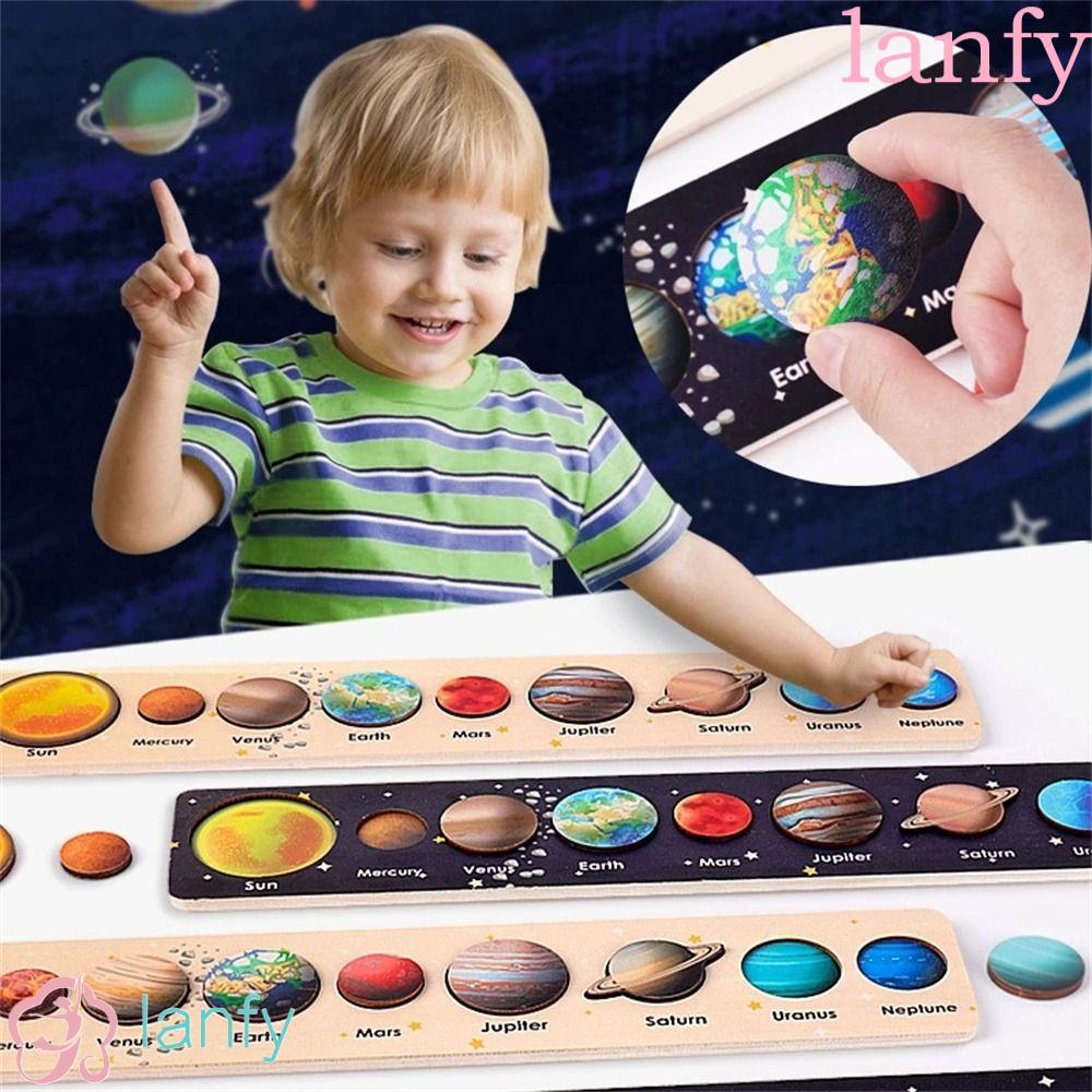 LANFY ปริศนาไม้การเรียนรู้ของเล่นความรู้ความเข้าใจ Planet Matching Boy Girl Science Universe Planet 
