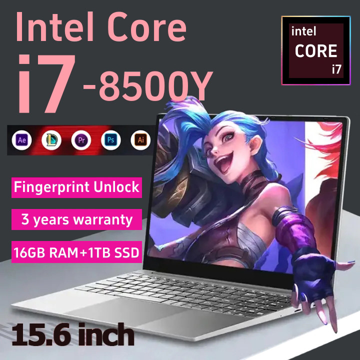 แล็ปท็อปพร้อม Windows 11 ปลดล็อคนิ้ว Intel Core i7 8500Y, 15.6 นิ้ว, 16GB DDR, 1TB, 2TB, SSD