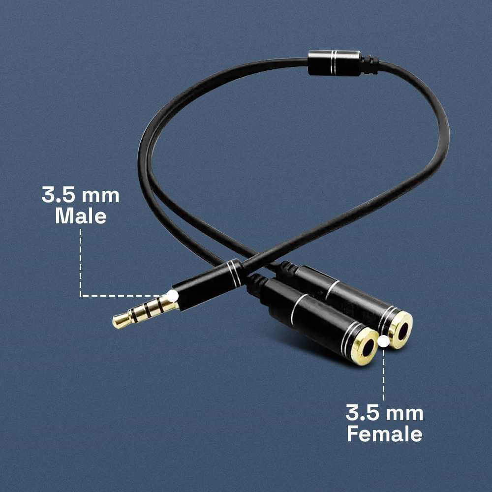 Overfly Splitter AUX 3.5mm Male to 3.5mm Female Headphone Mic 37cm - AV114