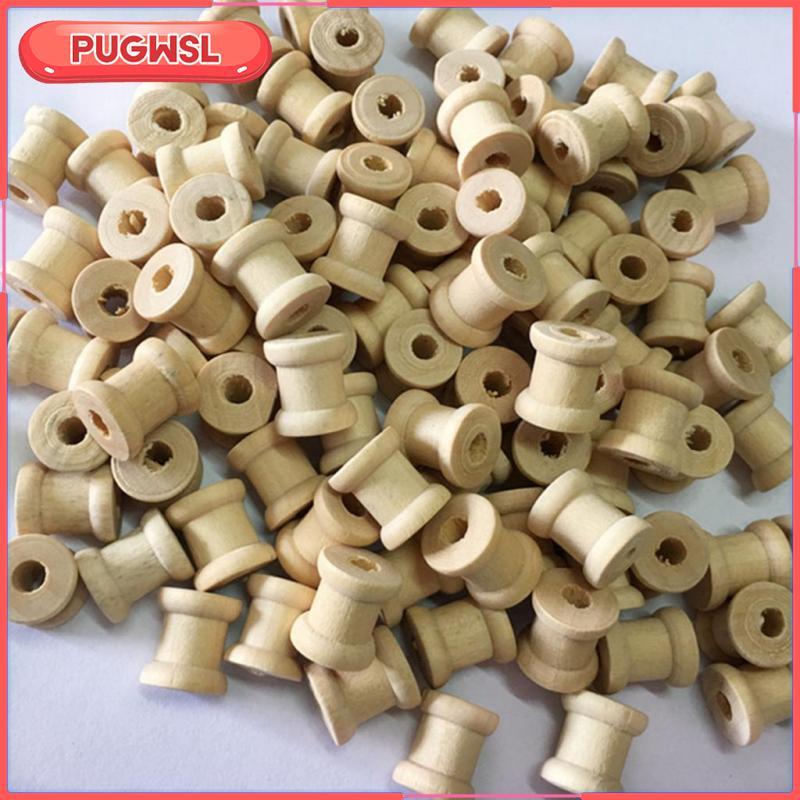 [pugwsl] แกนม้วนเปล่าไม้วินเทจ 100 จํานวนมากสําหรับสายด้ายตัด 14 มม.x12 มม.