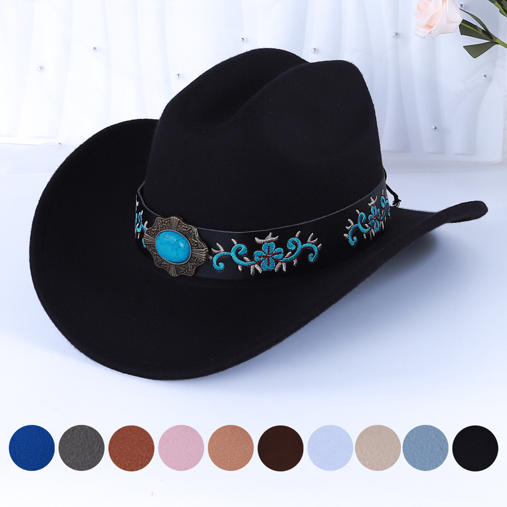 Cowboy hat accessory, belt, sapphire, vintage pattern hat, fashionable outfit accessory, hat
