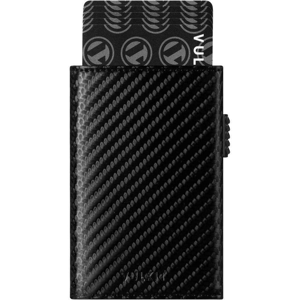 VULKIT Mens Card Holder Wallet Pop Up Wallet Magnetic Closed RFID Blocking Tri-fold Leather Wallet (