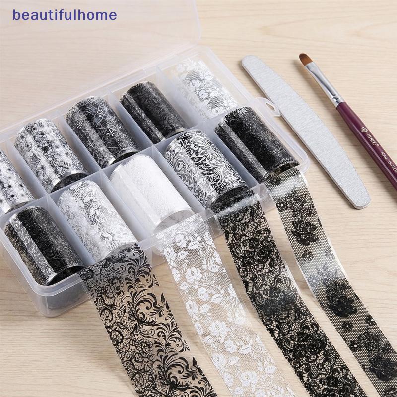 [ใหม่] ฟอยล์โอนเล็บสีแดงสีขาว 10 ม้วนลูกไม้ดอกไม้รูปแบบเล็บ Stiers สําหรับ DIY Salon ชุดแต่งเล็บมืออาชีพ [TH]