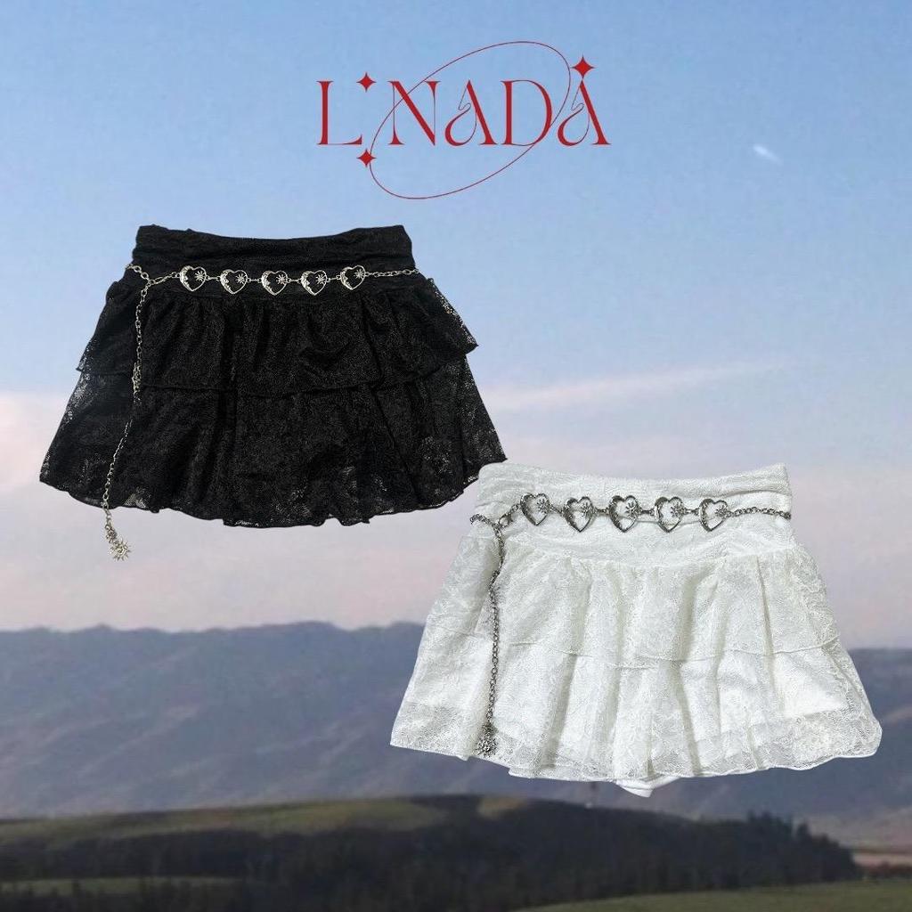L'NADA กระโปรงสั้นผ้าลูกไม้ทรงเค้กมีซับใน ซิปข้าง มีSizeให้เลือก มีสี ดำขาว (HGWLD12369)