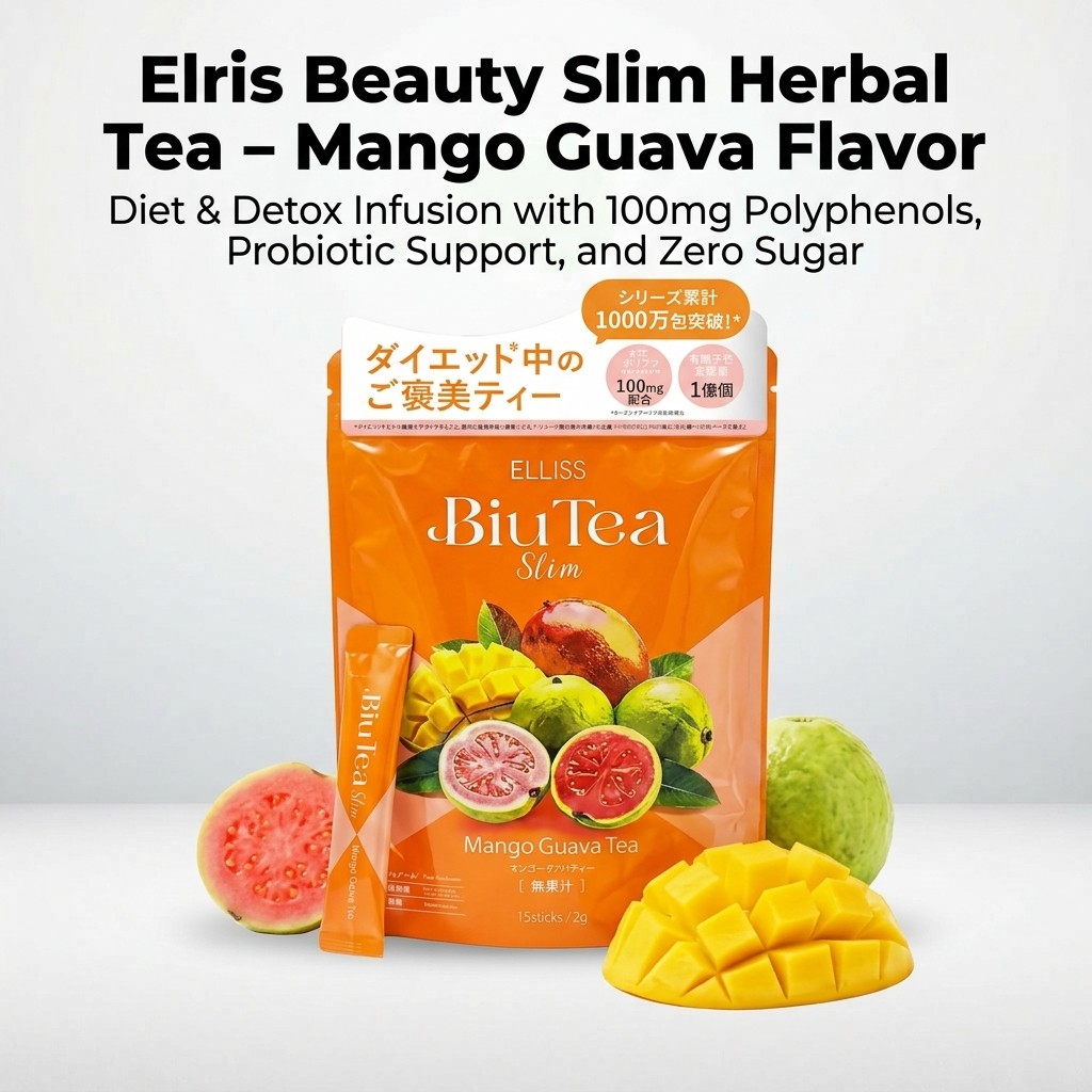 "Elris Beauty Slim Herbal Tea - Mango Guava Flavor, Diet & Detox Infusion with 100mg Polyphenols, Pr