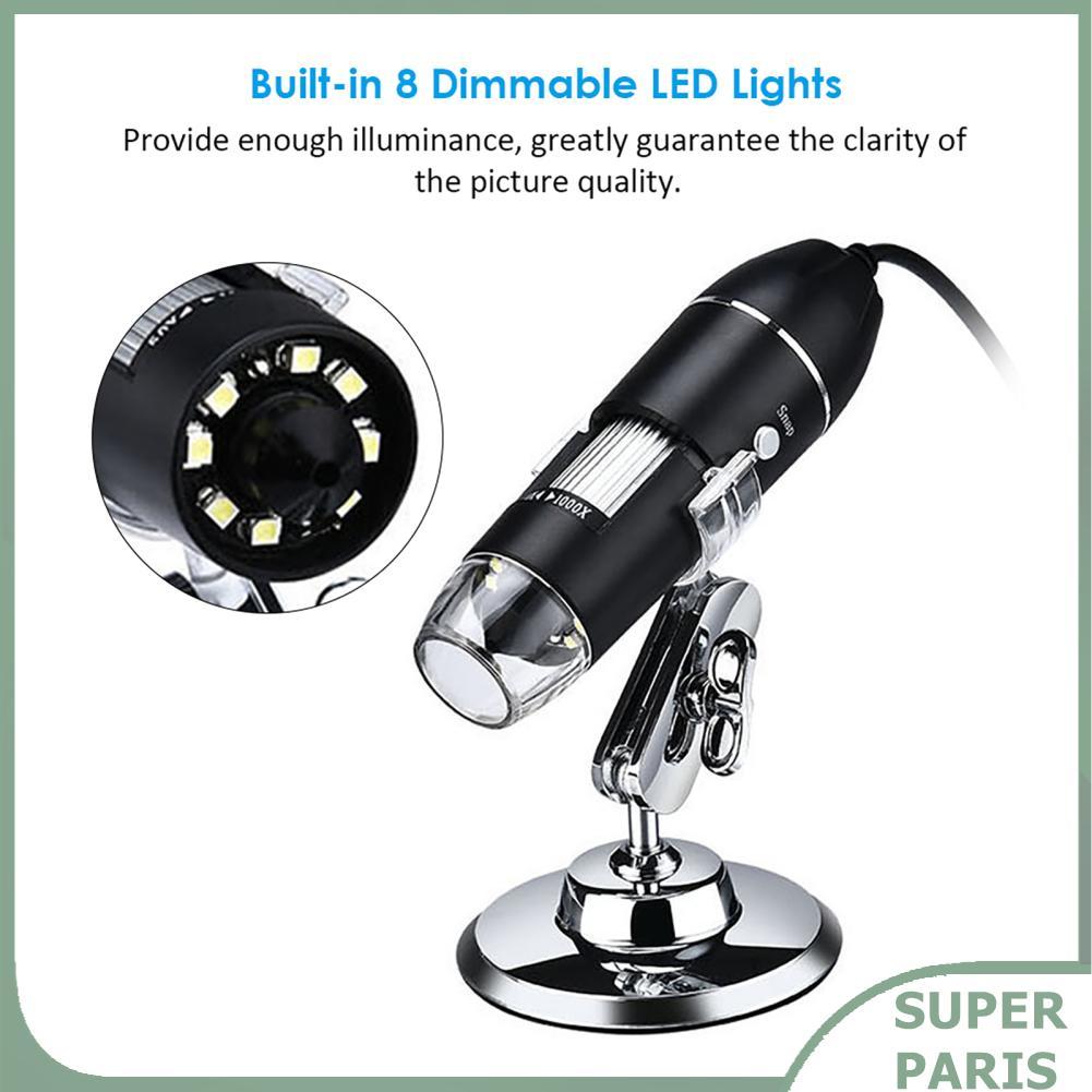 superparis Ymiko USB ไมโครสโคปแบบดิจิตอล กล้องขยาย 8 LEDs พร้อมขาตั้ง เข้ากันได้กับ XP 7 10 Vista แบ