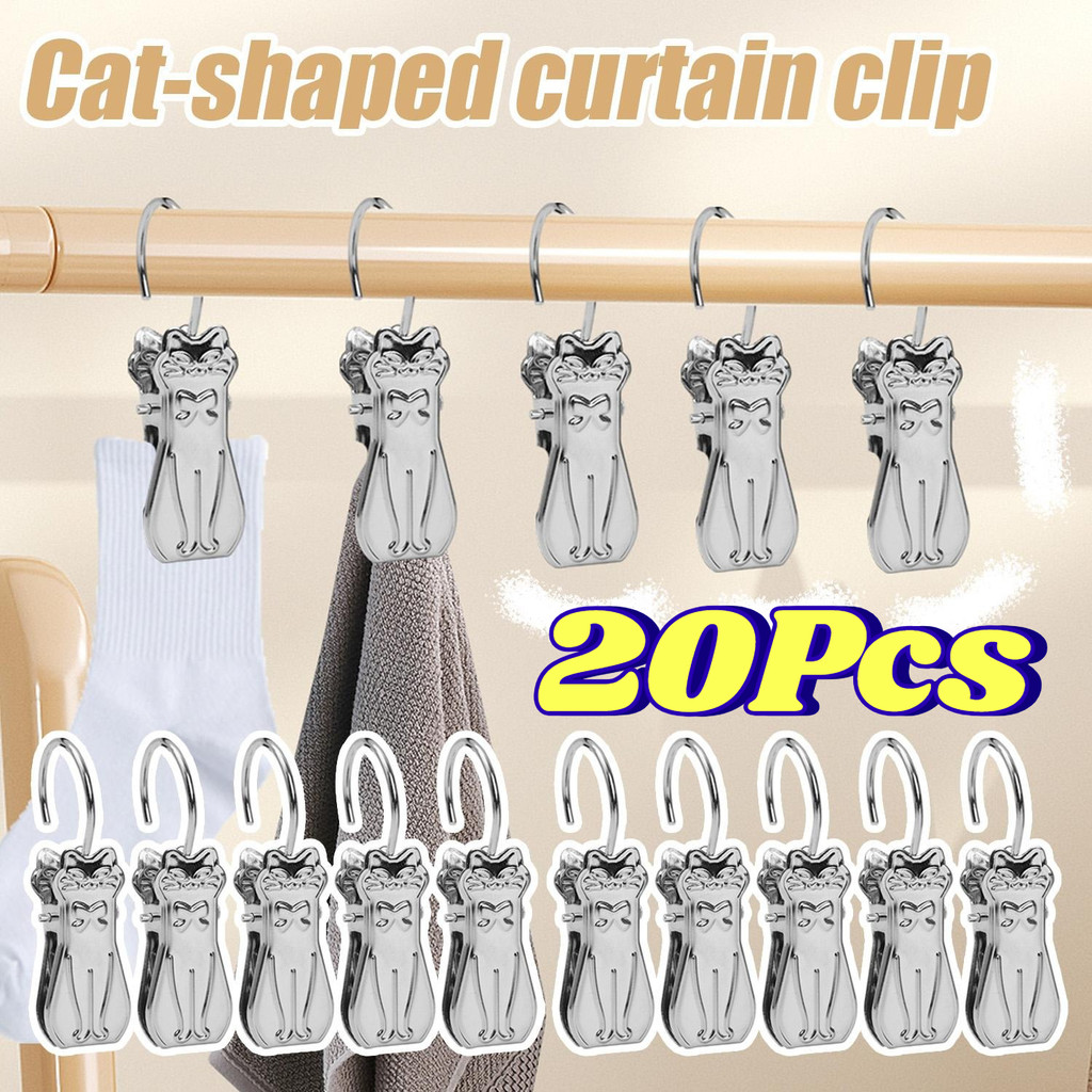Elegant Strong Grip Cat รูปห้องนอนหน้าต่าง Shade Fixing Clamp- Silver เหล็กห้องนั่งเล่นผ้าม่านคลิปกันลม