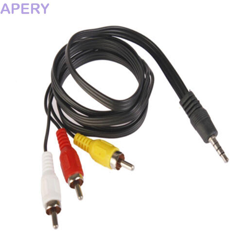 สายสัญญาณเสียง APERY ตัวแปลงสายไฟสีดําทนทาน แจ็ค 3.5 มม. เป็น RCA 3 RCA AV