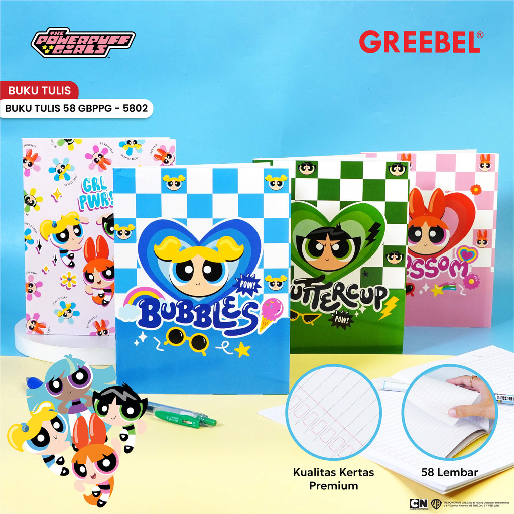 (1 เล่ม) Greebel x Power Puff Girl School Notebook A5 58 แผ่น (1 ชิ้น) School Book GBPPG 5802 I Gree