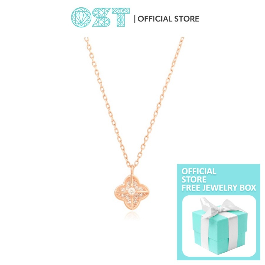 JT3 [OST] สร้อยคอเงิน 925 ดอกไม้ปริมาณสี่แฉก สีโรสโกลด์ | OTS319V10QPW